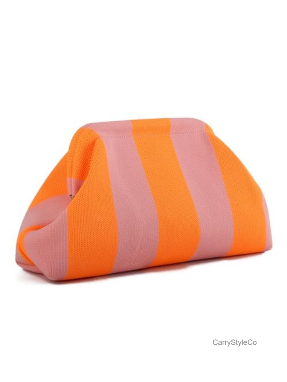 Woven Striped Clutch Bag Kiss Lock Duffel Purse Women's Handbag